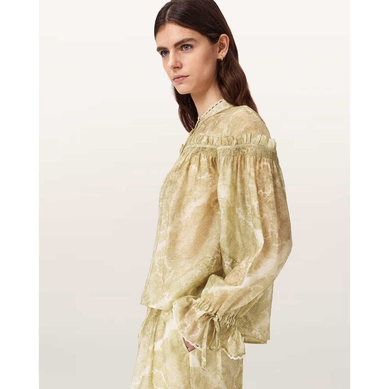 AllSaints Delphine Relaxed Fit Gathered Shirt image number 2